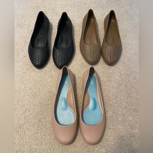 3 pairs of Oka-b, Okabashi, Stylish Women's Flats - Black, Brown, and Tan